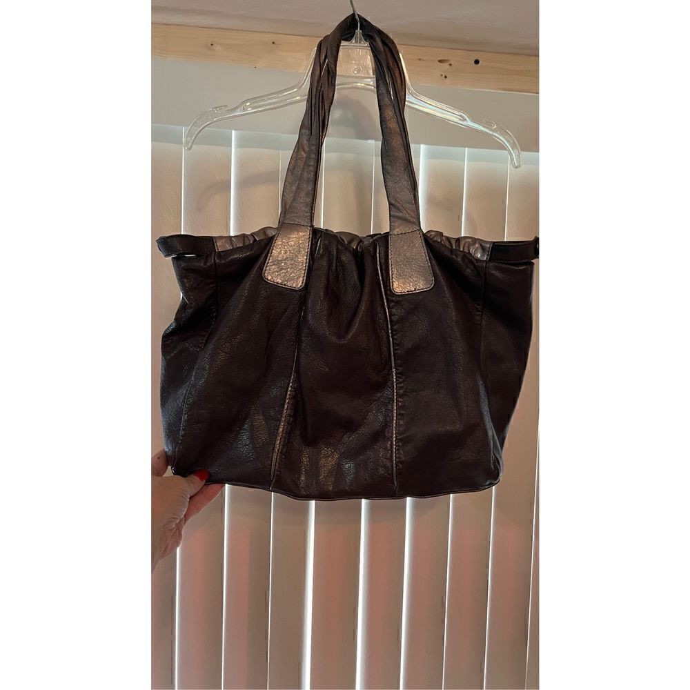 Maurizio Tauti Brown SOFT Leather Metallic Leather Straps Hobo Bag Shoulder Bag